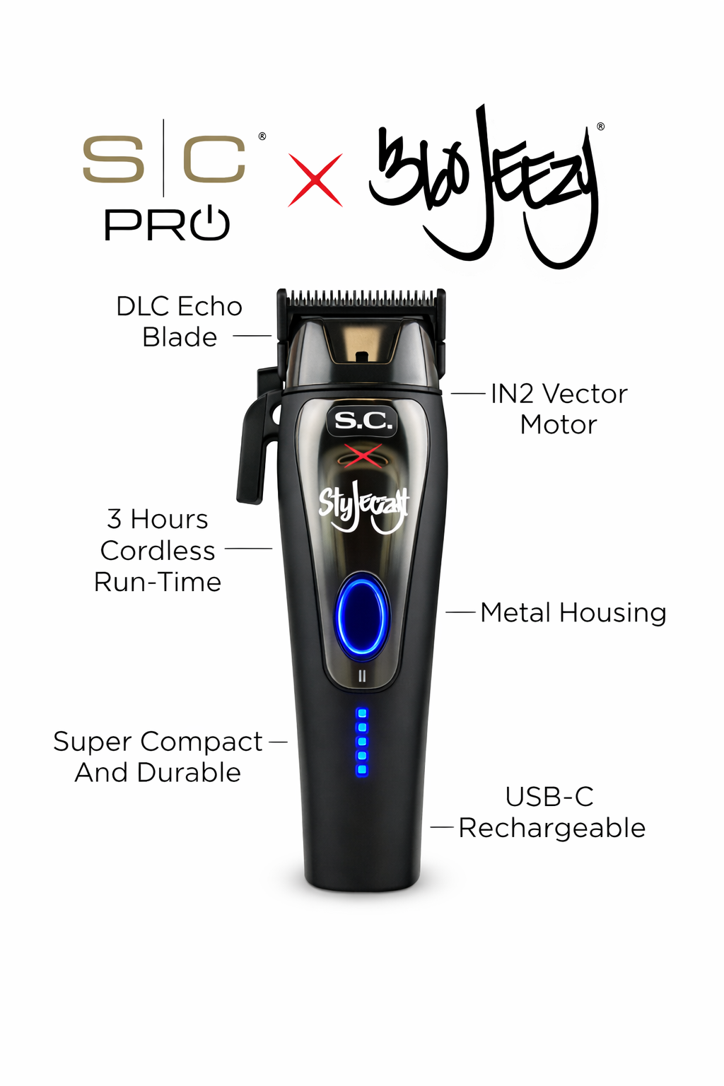 Style Craft X 360 Jeezy Cordless Clipper - IN2 Vector Motor- Black